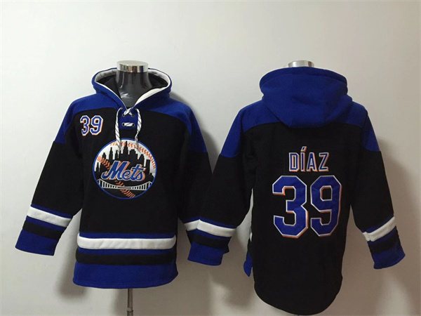 Men's New York Mets #39 Edwin Díaz Black/Blue Ageless Must-Have Lace-Up Pullover Hoodie